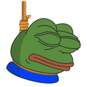 Pepe the Frog with a noose around his neck looking extremely sad and defeated.