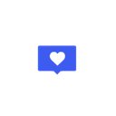 A white heart icon inside a blue rectangular speech bubble on a black background.