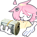 A pink-haired cartoon character holding a thick roll of money with a smug expression.