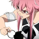 Yuno Gasai from Future Diary looking intensely angry while holding a grenade.