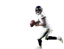 Lamar Jackson in a white jersey throwing a football.