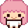 A pink-haired pixel character blowing a kiss with red hearts floating around.