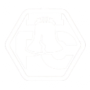 Liberty Bell silhouette inside a hexagon with the letters F and C in white on a black background.