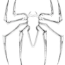 Spider-Man spider logo in a metallic silver texture against a black background.