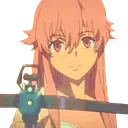Yuno Gasai with pink hair aiming a crossbow directly forward with a focused expression.