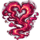 Heart shaped cloud of glowing pink smoke with sparkles.