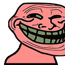 Trollface character repeated in red, green, blue, and pink colors with a wide, mischievous grin.