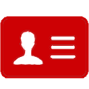 ID card icon with a person silhouette and horizontal lines on a red background.
