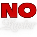 The word NO in bold red letters above the word Master in white cursive script.