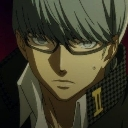 Yu Narukami from Persona 4 staring intensely with a serious expression while wearing glasses.