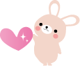 A cute white bunny holding a pink heart with a sparkle.