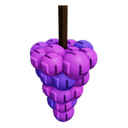 Grape rendered in a blocky, pixelated 3D style with a brown stem against a black background.