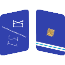 Military collar tab featuring a blue background with a gold emblem and Roman numerals.