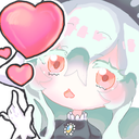 Anime girl blowing a kiss with pink hearts floating around her.