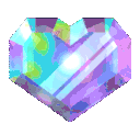 Diamond heart rotating through various angles with a sparkling, iridescent blue and purple color palette.