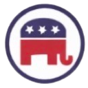 Elephant silhouette with three stars inside a circular frame.