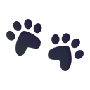 Two purple paw prints arranged in a walking pattern.