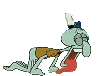 Squidward Tentacles from SpongeBob SquarePants repeatedly licking his tongue out in a pixelated animation.