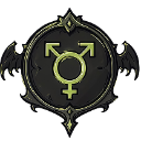 Transgender symbol centered inside a dark, winged gothic emblem.
