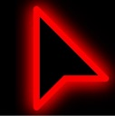 A glowing red mouse cursor arrow pointing to the right against a black background.