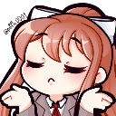 Monika from Doki Doki Literature Club shrugging with a smug, closed-eye expression.