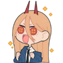 Power from Chainsaw Man with tomato slices over her eyes and an excited expression.