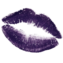 Purple lipstick kiss mark on a transparent background.