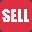 Red square button with white pixelated text reading SELL.