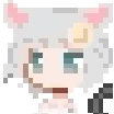 Catgirl with gray hair and pink cat ears smiling in a pixel art style.
