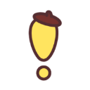 Acorn shaped like an exclamation point with a yellow body and brown cap.