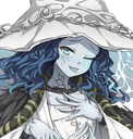 Ranni the Witch wearing a large white hat with a smug, knowing expression.