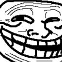 Trollface with a wide, mischievous grin and squinting eyes.