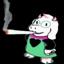 Ralsei the goat character holding a smoking joint in his mouth.