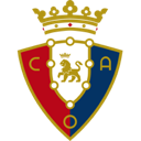 Osasuna football club crest featuring a red and blue shield with a central lion and a golden crown on top.