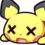 Pichu from Pokemon lying face down with X-shaped eyes to show it has fainted.