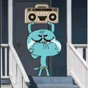 Gumball Watterson holding a boombox above his head in a romantic gesture.