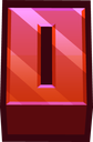 A blocky, red and pink pixelated letter I with a dark border.