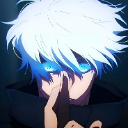 Satoru Gojo with glowing blue eyes performing his Domain Expansion hand sign.