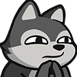 Wolf with a smug, scheming expression and hands clasped together.