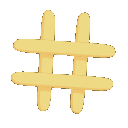 Four hashtag symbols made of yellow sticks arranged in a horizontal row.