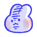 A stylized bunny with a skeptical, judgmental facial expression outlined in blue.