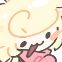 A cute cartoon character with messy hair and a pink scarf sticking its tongue out in a playful grin.
