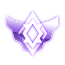 A stylized purple and silver champion badge with a central star emblem.