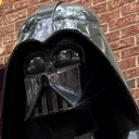 Darth Vader wearing his signature black helmet and mask.