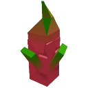 Dragon fruit seed sprout with a red base and green leaves in a low-poly pixel style.