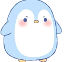 A round blue penguin with a grumpy expression and blushing cheeks.