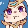 Anime girl with purple eyes and blue hair pouting with tears in her eyes.