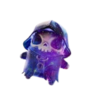 A chibi grim reaper with a galaxy-patterned cloak and skull head.