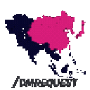 Map of East Asia rendered in pixel art with a pink highlighted region on a dark background.