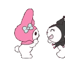 My Melody and Kuromi hugging each other affectionately.